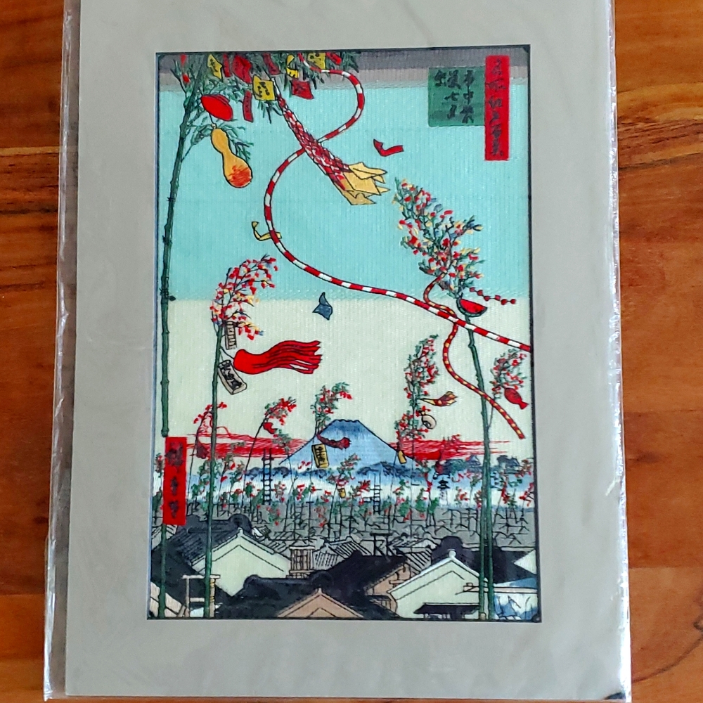 Japanese Silk Embroidery "City prosperity " Tanabata Festival " July. 7"
